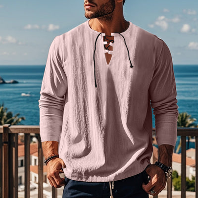 Solid Color Cotton Linen Beach Ruff Shirt