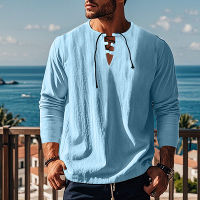 Solid Color Cotton Linen Beach Ruff Shirt