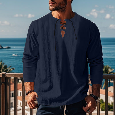 Solid Color Cotton Linen Beach Ruff Shirt