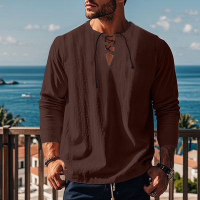 Solid Color Cotton Linen Beach Ruff Shirt