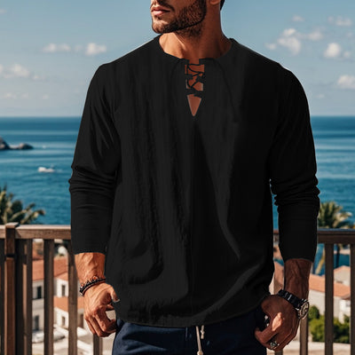 Solid Color Cotton Linen Beach Ruff Shirt