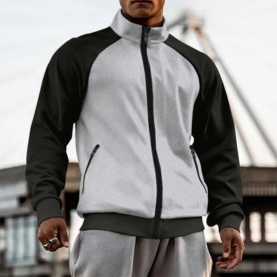 Men's Turtleneck Color Matching Zipper Raglan Sleeve Cardigan Jacket Coat