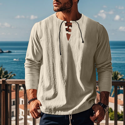 Solid Color Cotton Linen Beach Ruff Shirt