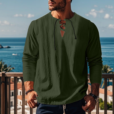 Solid Color Cotton Linen Beach Ruff Shirt