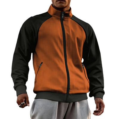 Men's Turtleneck Color Matching Zipper Raglan Sleeve Cardigan Jacket Coat