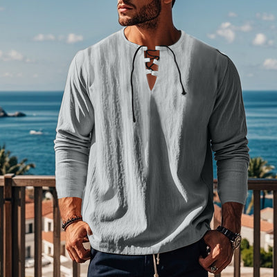 Solid Color Cotton Linen Beach Ruff Shirt