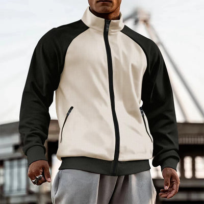 Men's Turtleneck Color Matching Zipper Raglan Sleeve Cardigan Jacket Coat