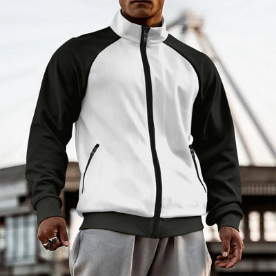 Men's Turtleneck Color Matching Zipper Raglan Sleeve Cardigan Jacket Coat