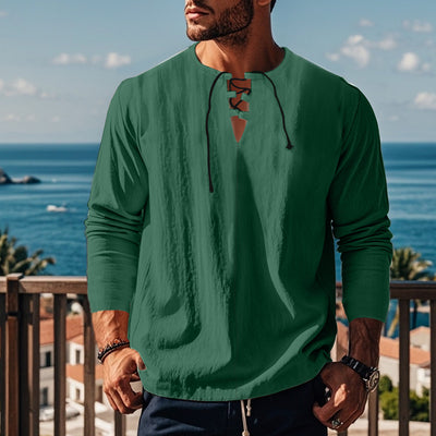 Solid Color Cotton Linen Beach Ruff Shirt